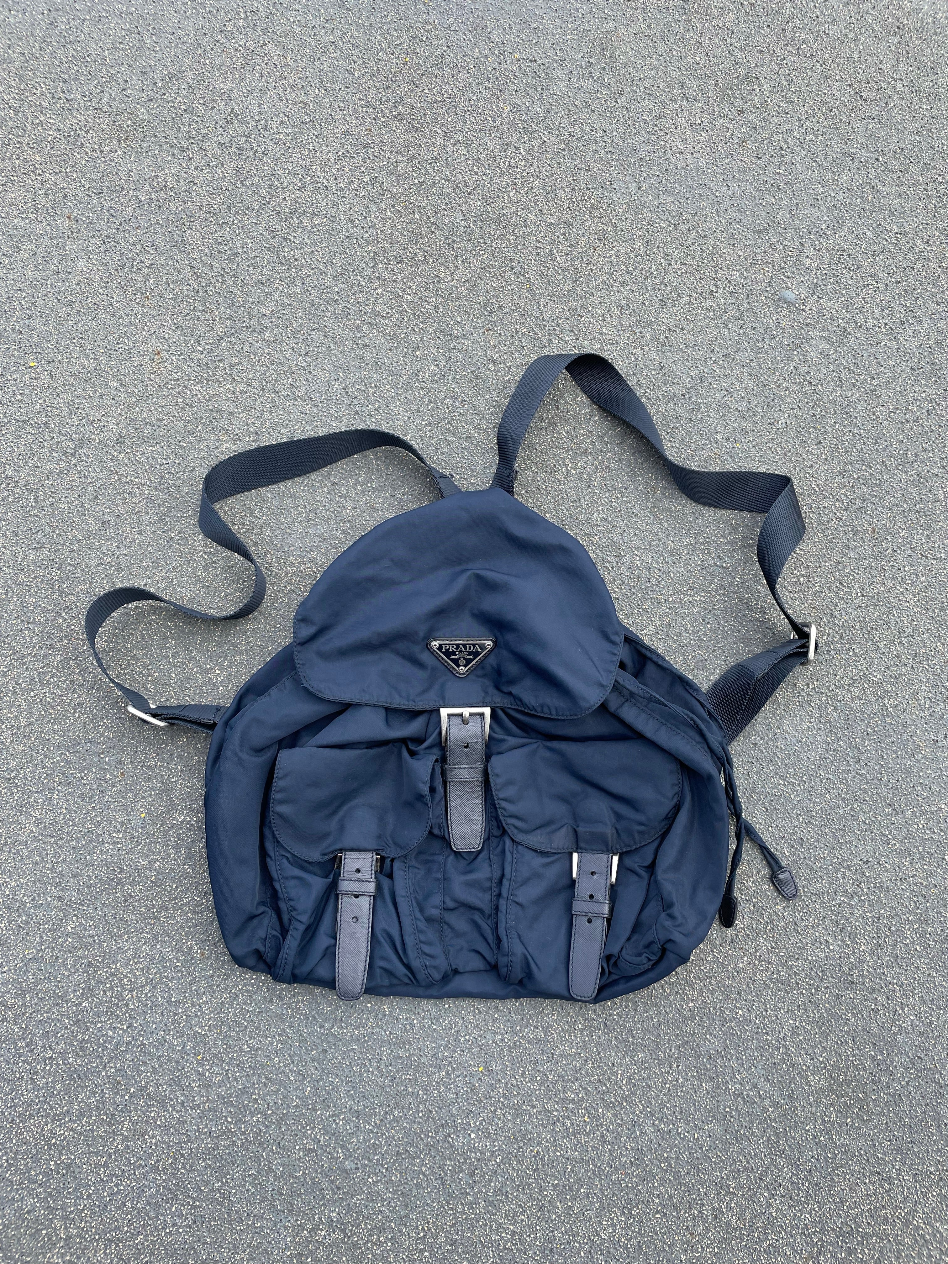 Prada Navy Nylon Bagpack W/Buckles