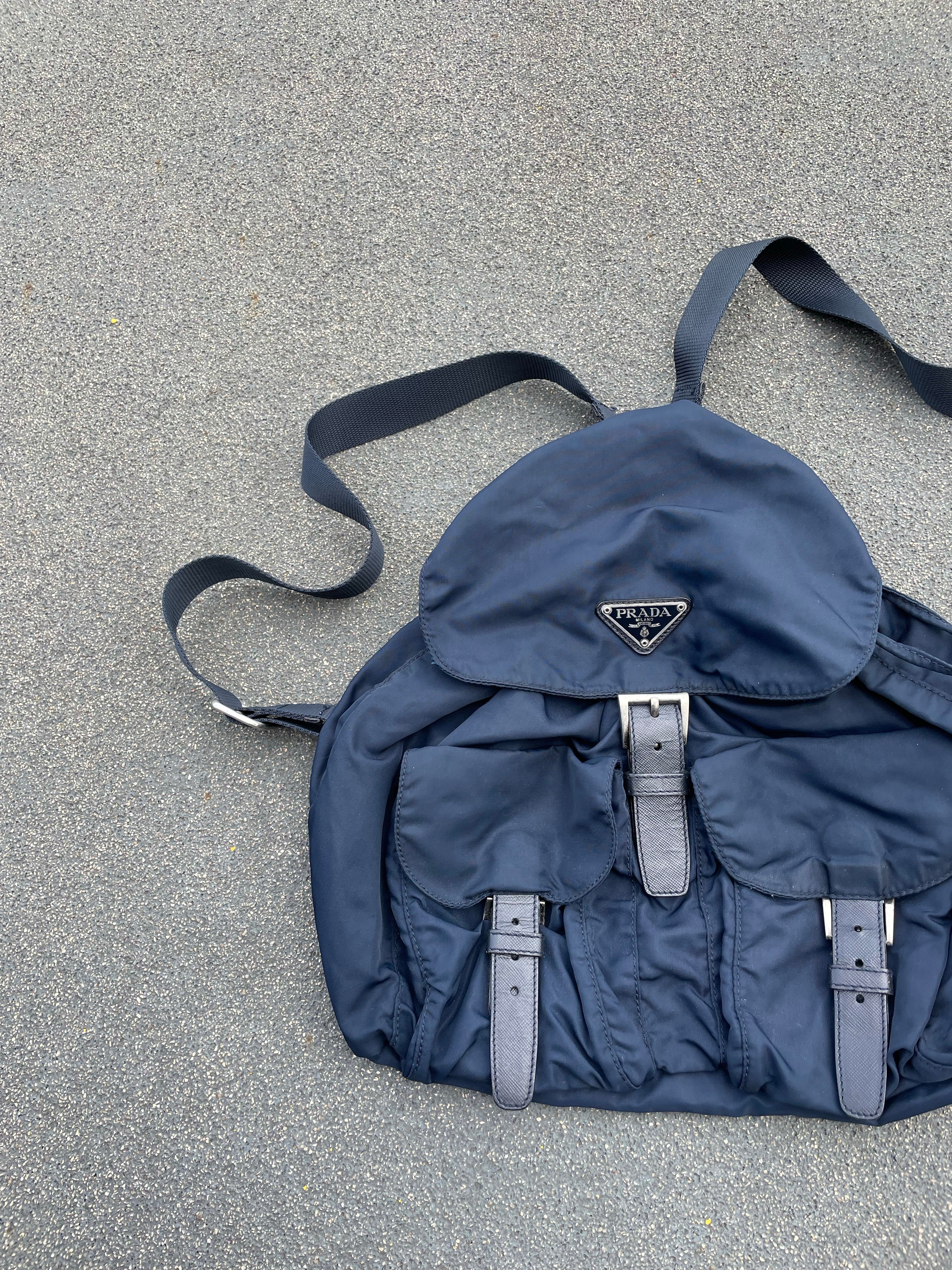 Prada Navy Nylon Bagpack W/Buckles