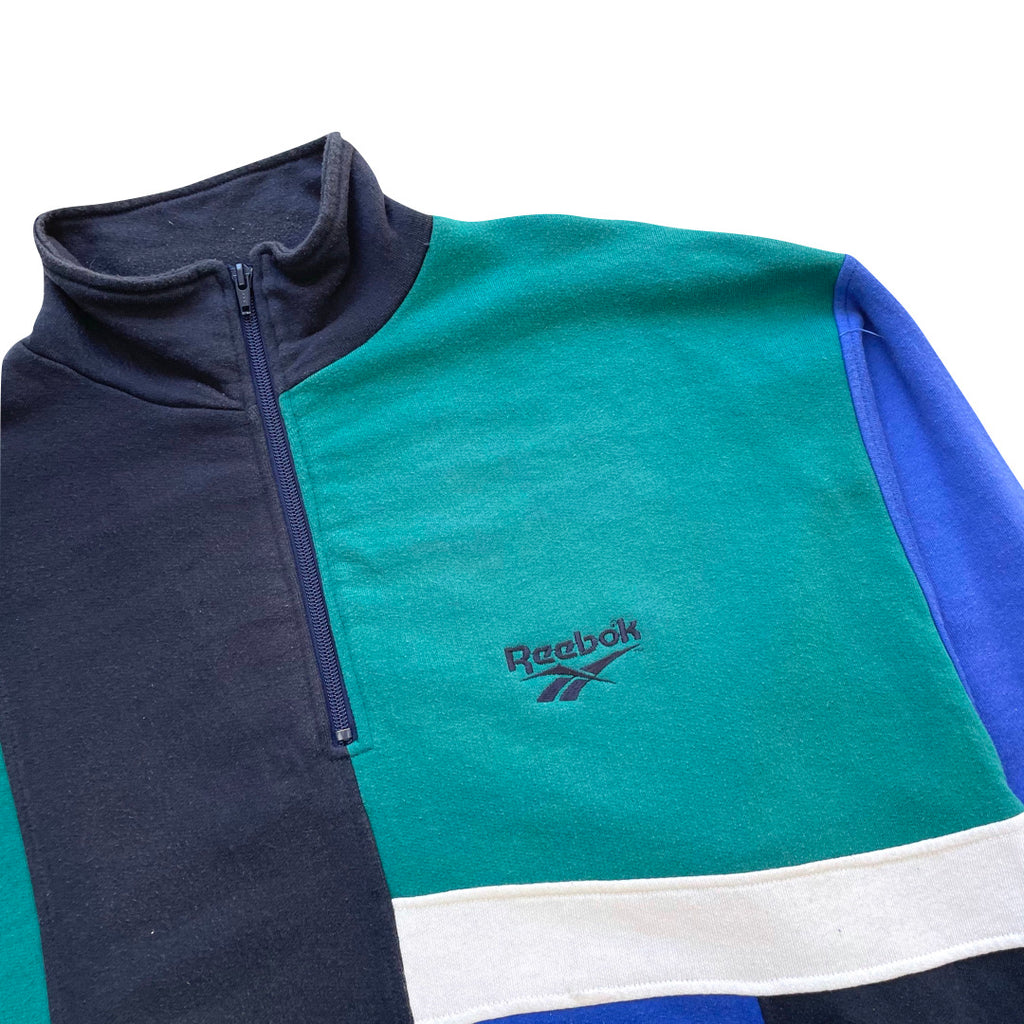 Reebok Navy Blue & Green 1/4 Zip Sweatshirt