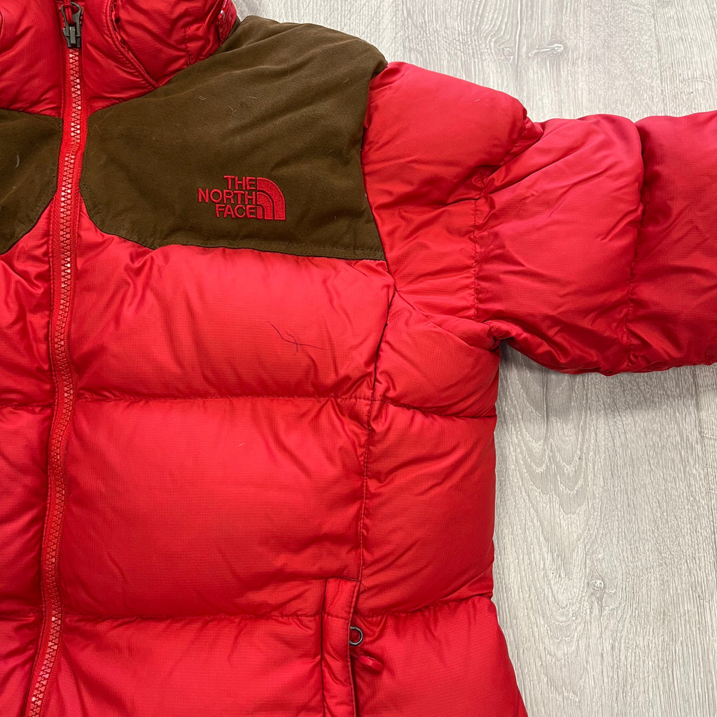 The North Face Red & Brown Baltoro Puffer Jacket WITH STAIN