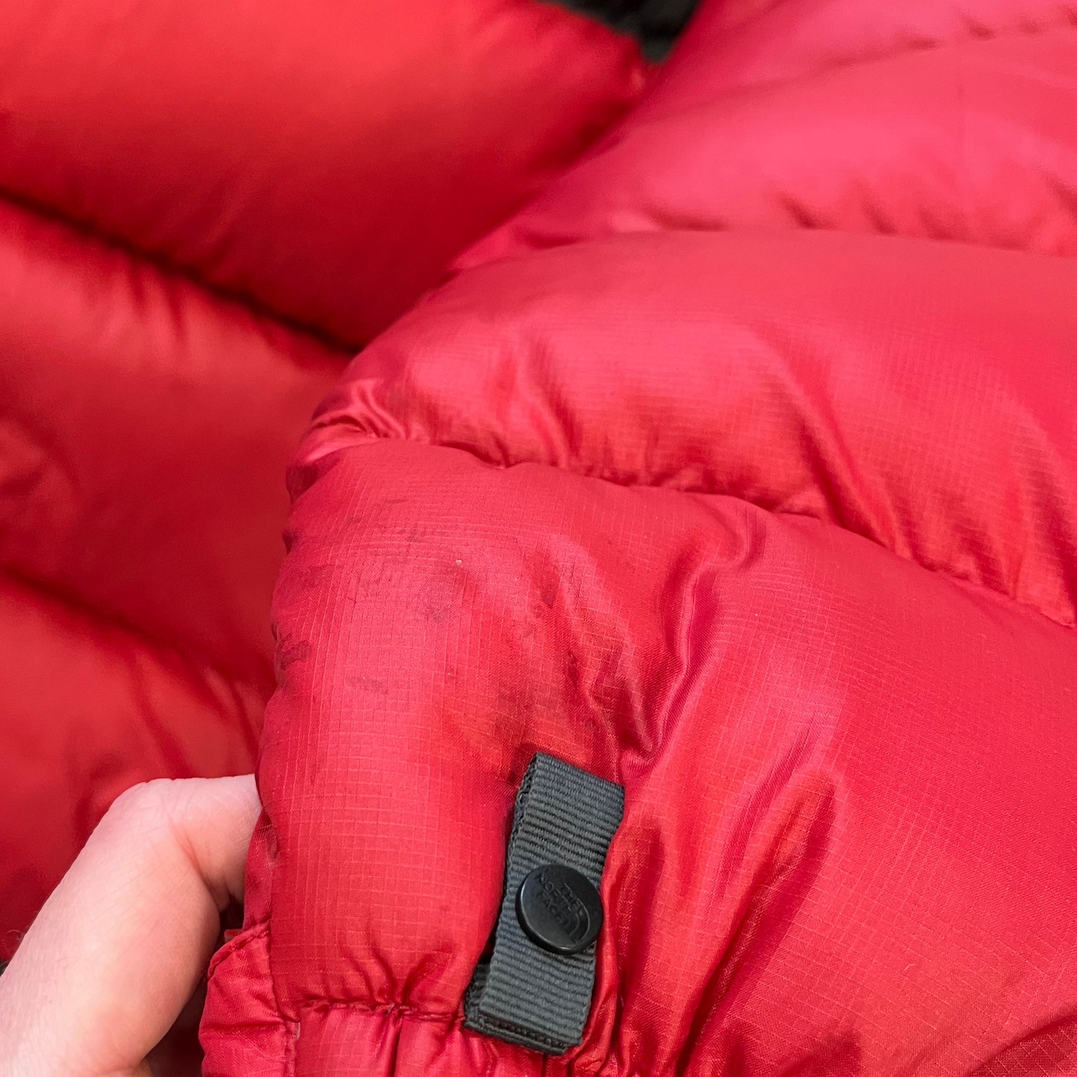 The North Face Red & Grey Puffer Jacket WITH STAIN