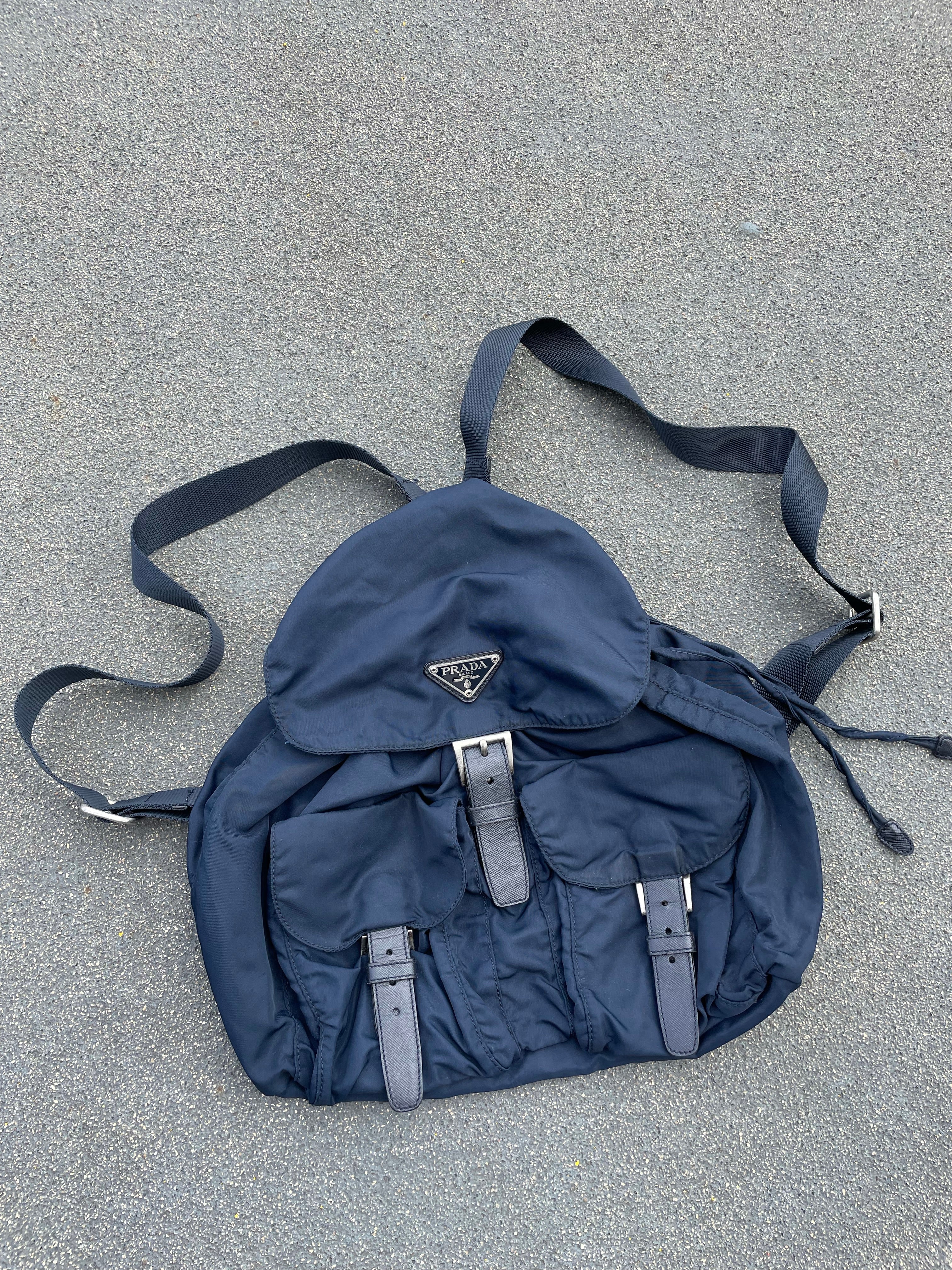 Prada Navy Nylon Bagpack W/Buckles