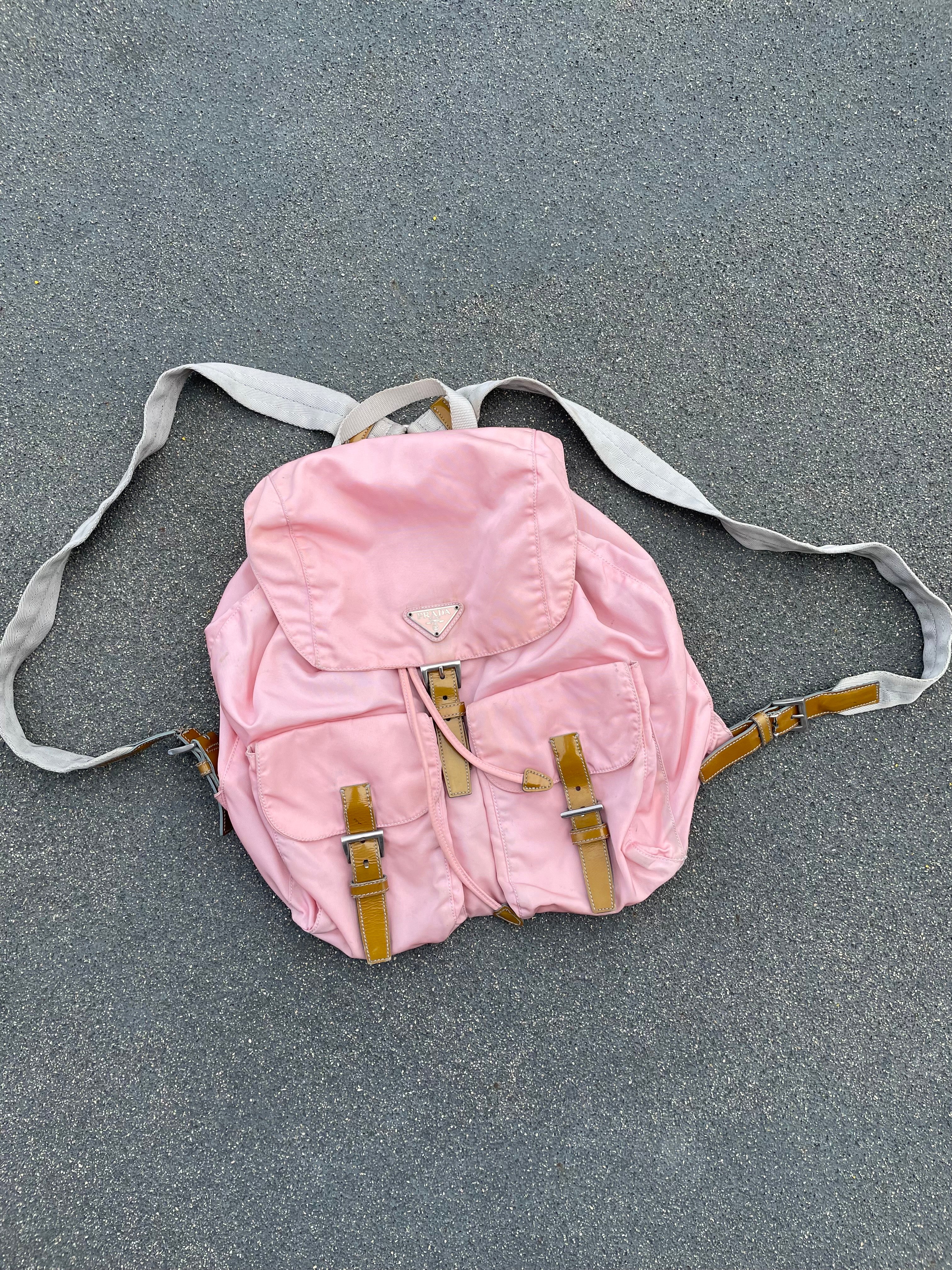 Prada Pink Nylon Bagpack W/Buckles