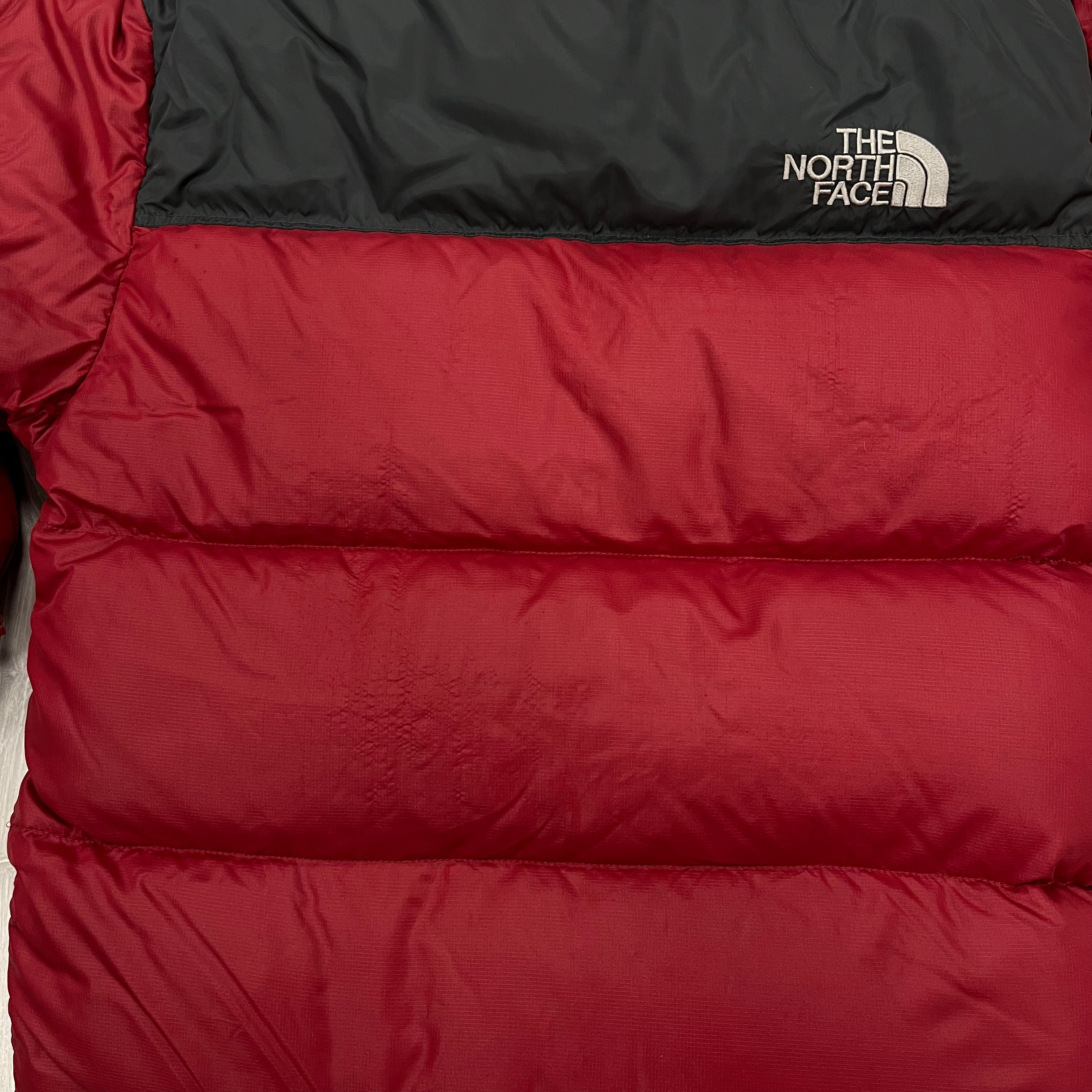 The North Face Light Maroon Red Puffer Jacket WITH STAIN