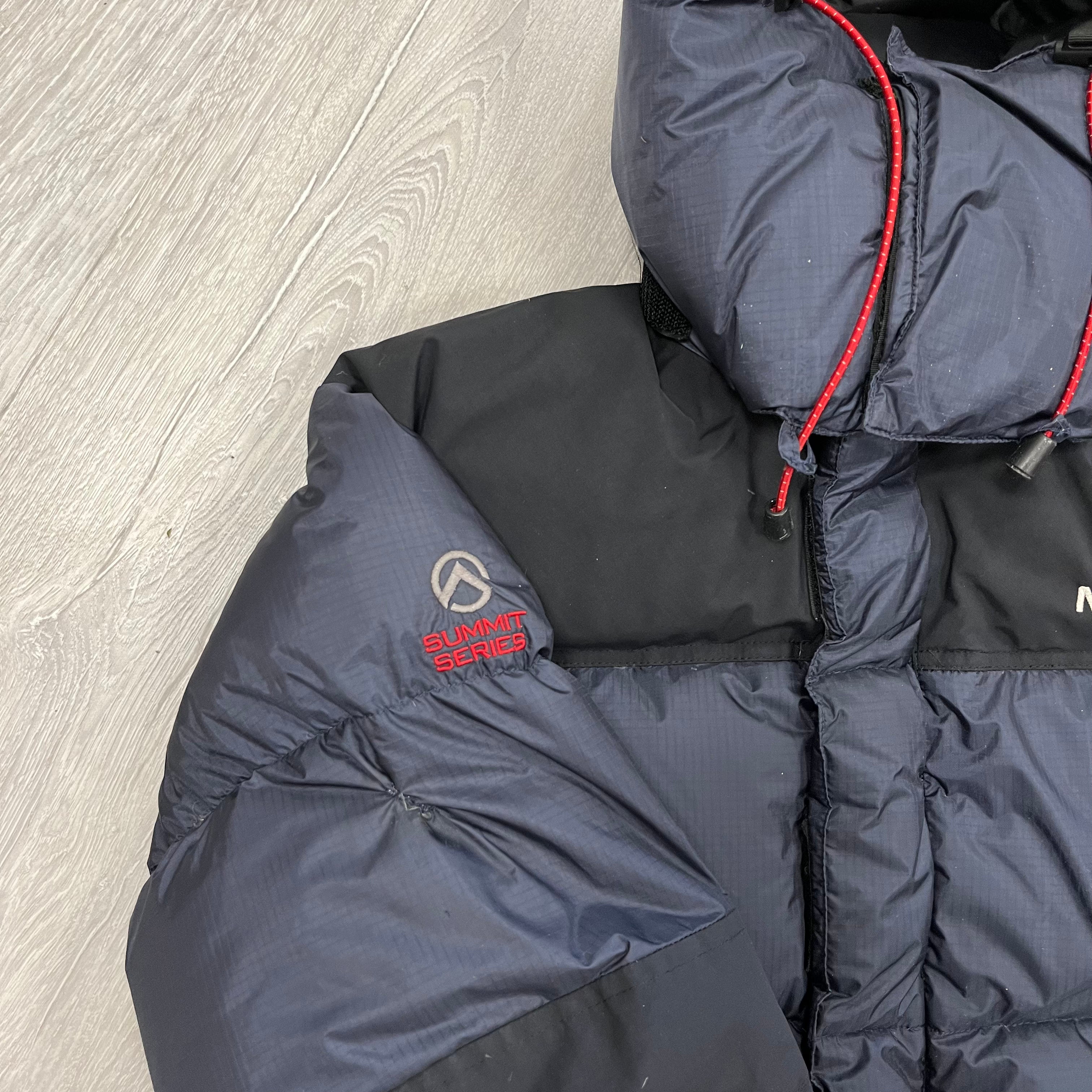 The North Face Dark Navy Blue Baltoro Puffer Jacket WITH REPAIRS