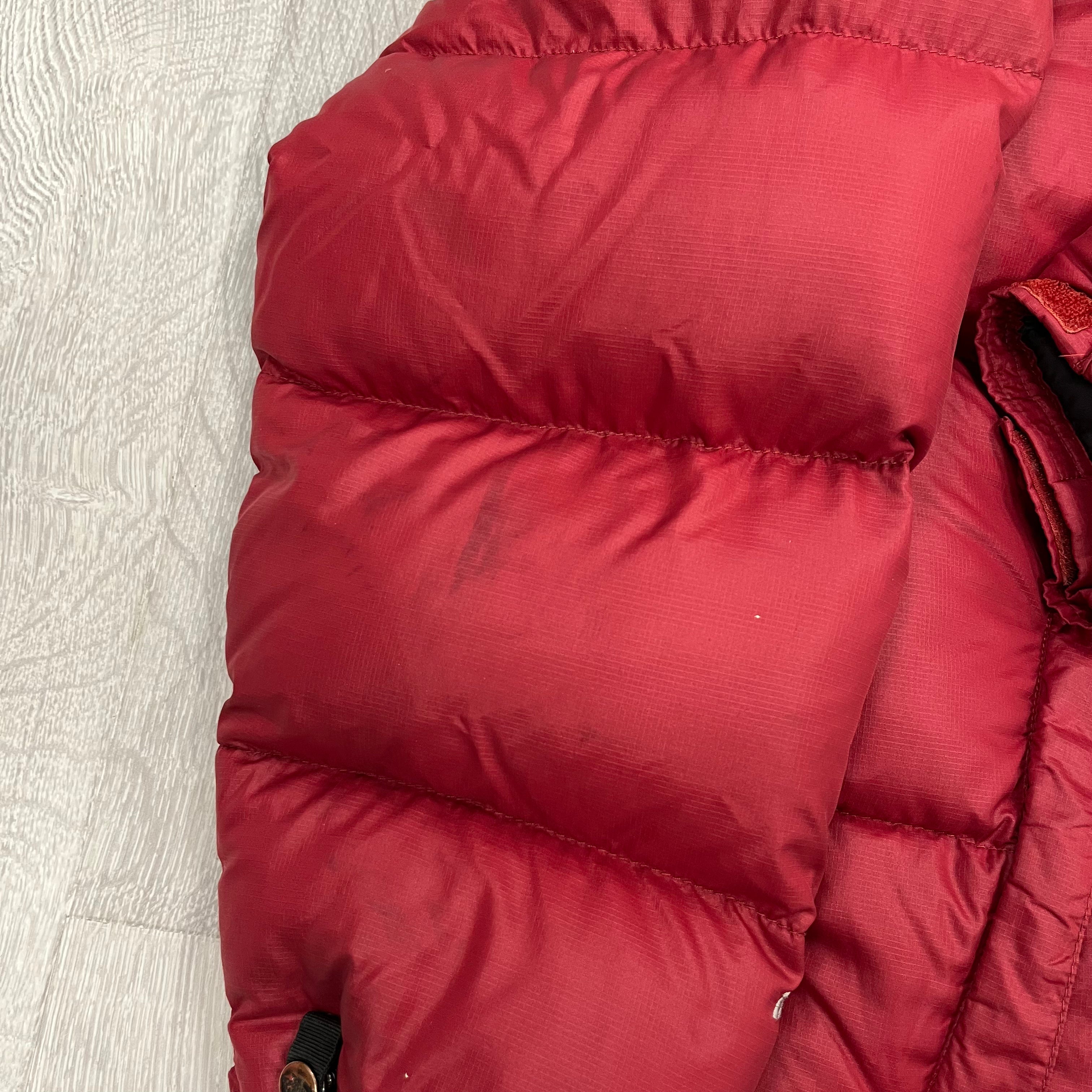 The North Face Light Maroon Red Puffer Jacket WITH STAIN