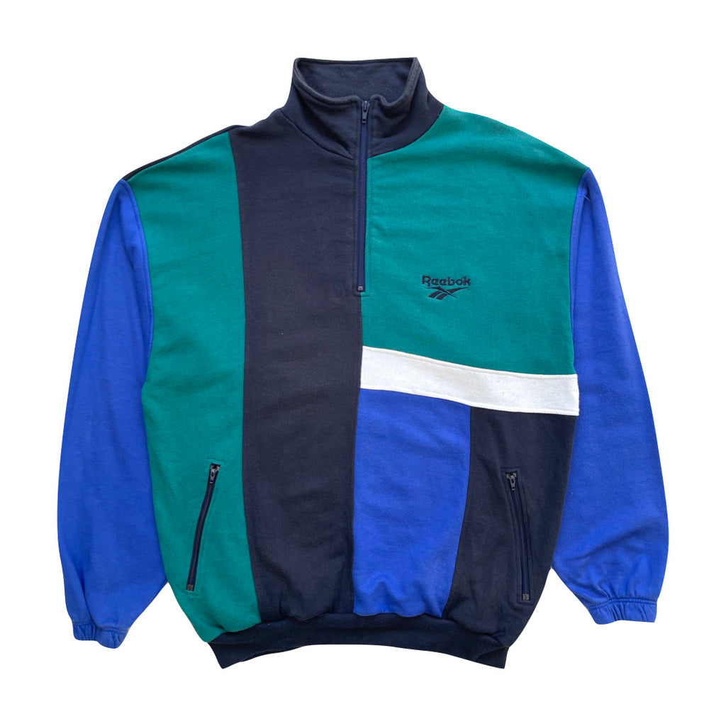 Reebok Navy Blue & Green 1/4 Zip Sweatshirt